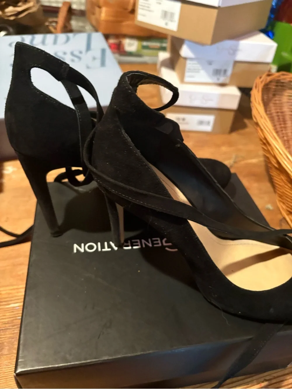 BCBGeneration Black Strappy Suede-Look Heels